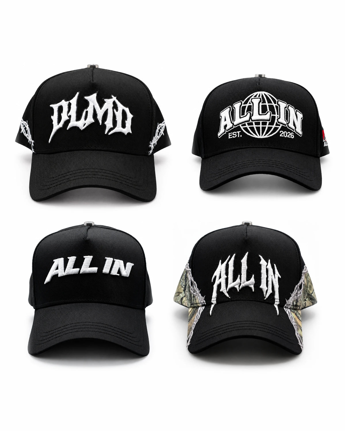 ALL IN Hat Bundle — 4 embroidered snapback hats — ALL IN BRND